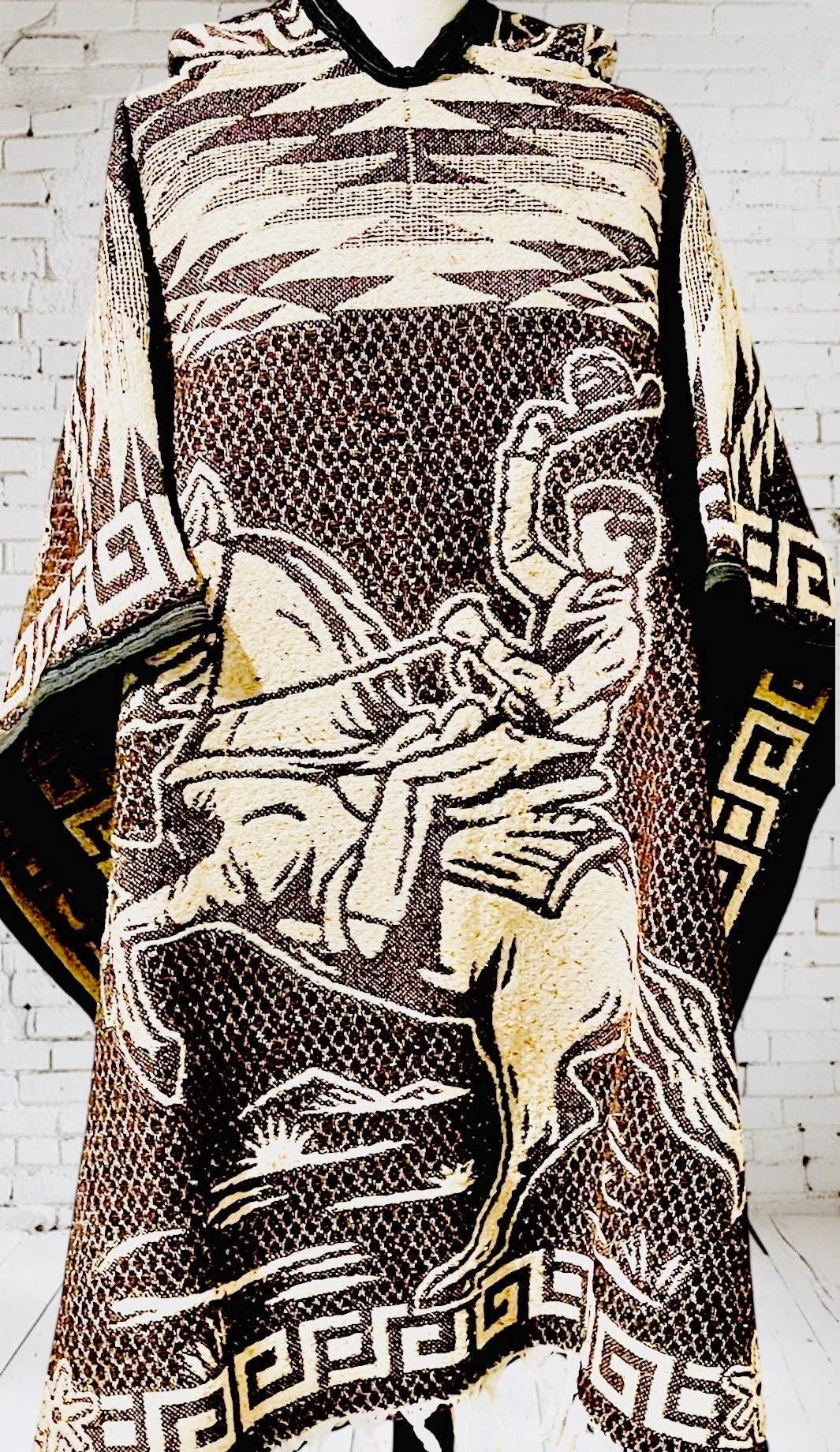 Mexican Poncho Sarape Riding Cowboy in a Horse Poncho Mexicano Sarape Vaquero en Caballo