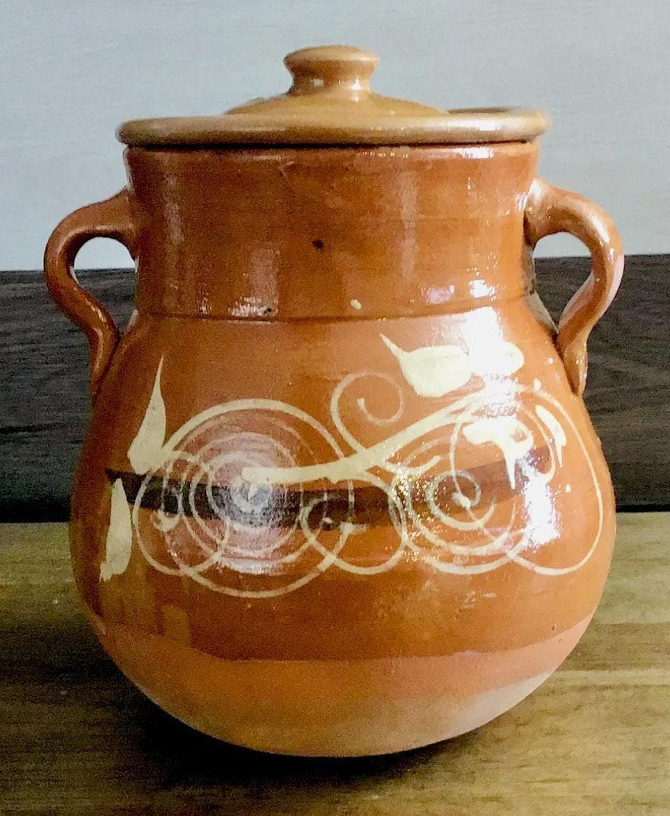 Olla de Barro Decorada con Tapa Clay Pot with lid Fits Up To 1 Kg Terracota Pot