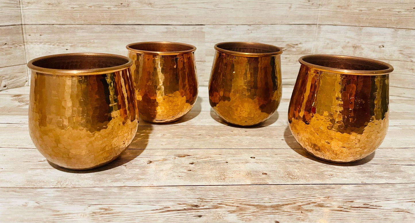 4x Mexican Copper Cups 4 Vasos de Cobre Mexicano