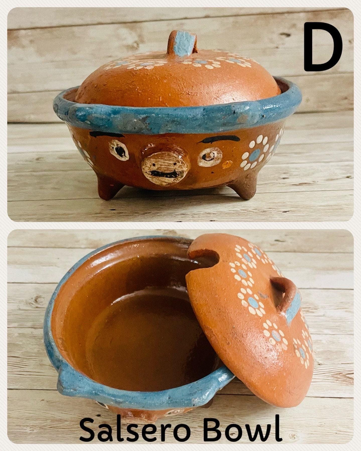 Terra Cotta Mexican Pottery Salsa Pig Bowl with or Without Spoon Salsero de Barro Mexicano con oh sin Cuchara de Barro