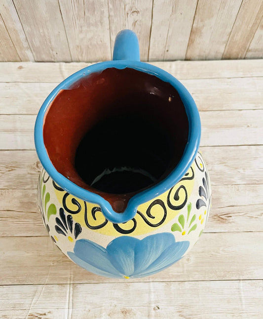 Terra Cotta Mexican Art Pottery Pitcher and Cups Jarra Artesanal Mexicana