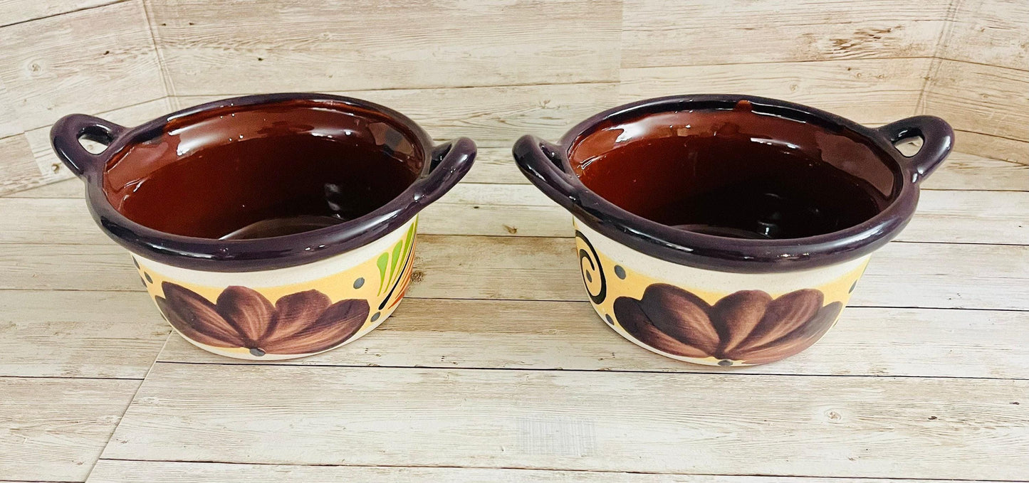 2 Terra Cota Mexican Clay Bowls 2 Platos Tazones de Barro