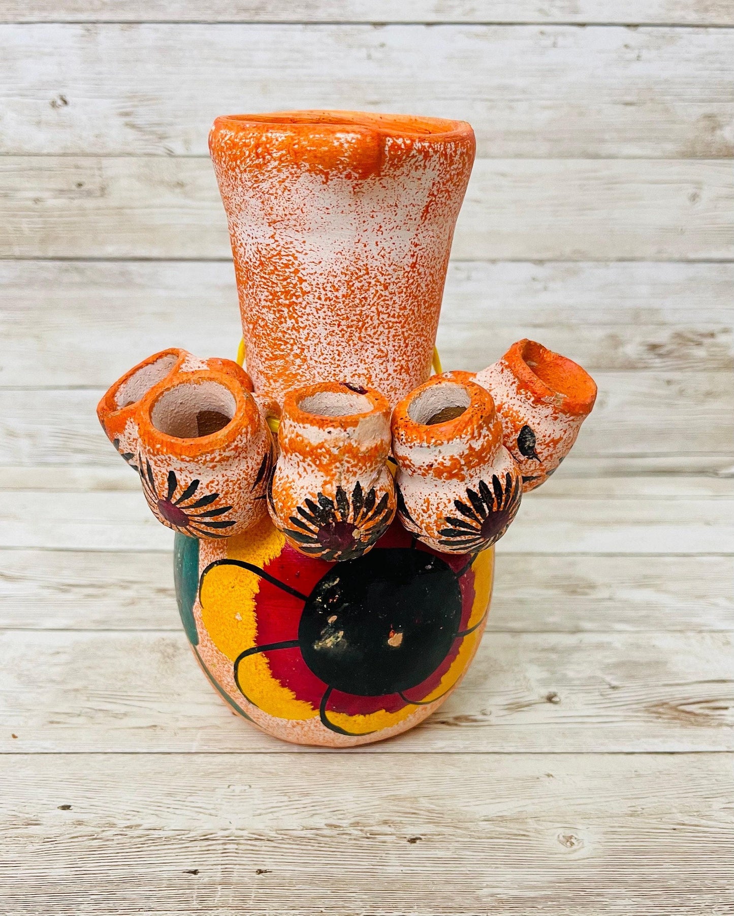 Terra Cotta Mexican Art Pottery Tequilero With 5 Mini Jarritos Licorera Artesanal Mexicana con 5 Mini Jarritos