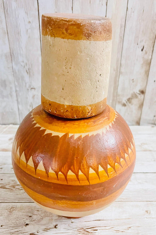 Mexican Clay WaterJug & Cup Botellon Garrafon de Barro Mexicano 9 In.