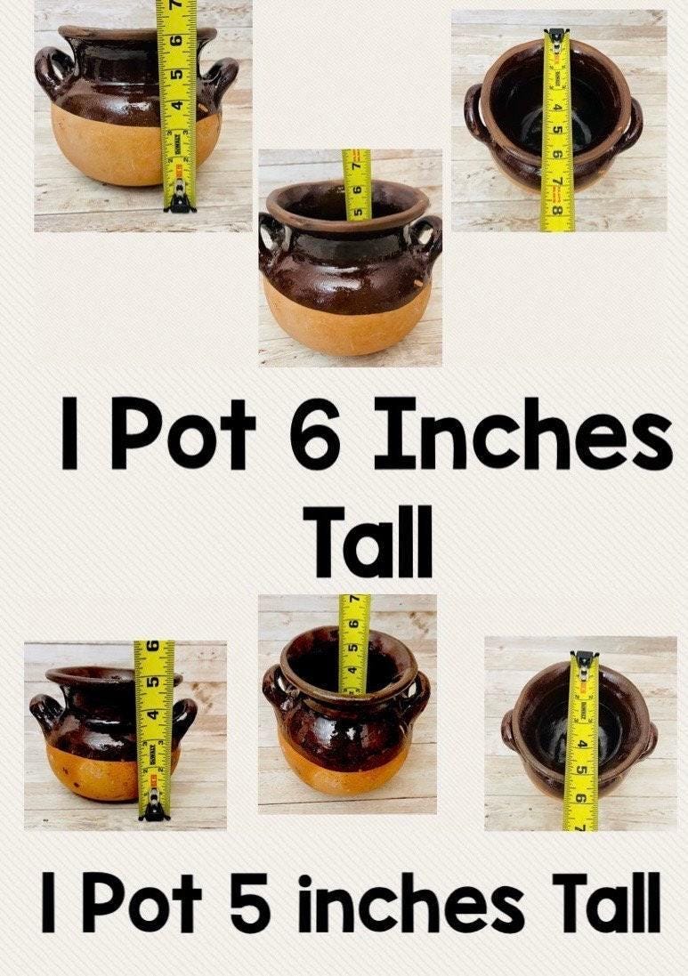 2x Olla de Barro Vidriado Chocolatera oh Frijolera 2x Terra Cota Bean Or Hot Chocolote Pots 6 & 5 Inches Tall