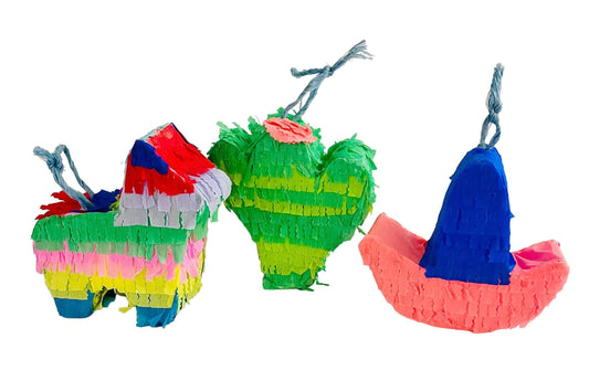 3 Mexican Piñatas Cactus Donkey & Sombrero 3 Piñatas Mexicanas Nopal Burrito y Sombrero