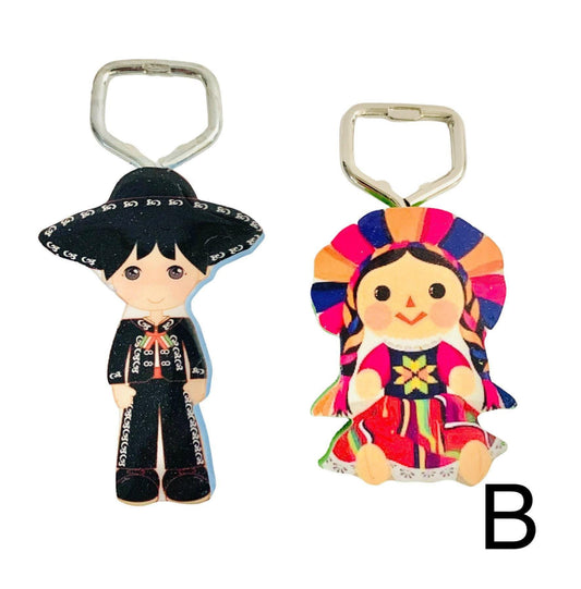 Mexican Wood Magnet Bottle Openers Lele Destapadores Imanes de Botella Muñeca Lele y Charros