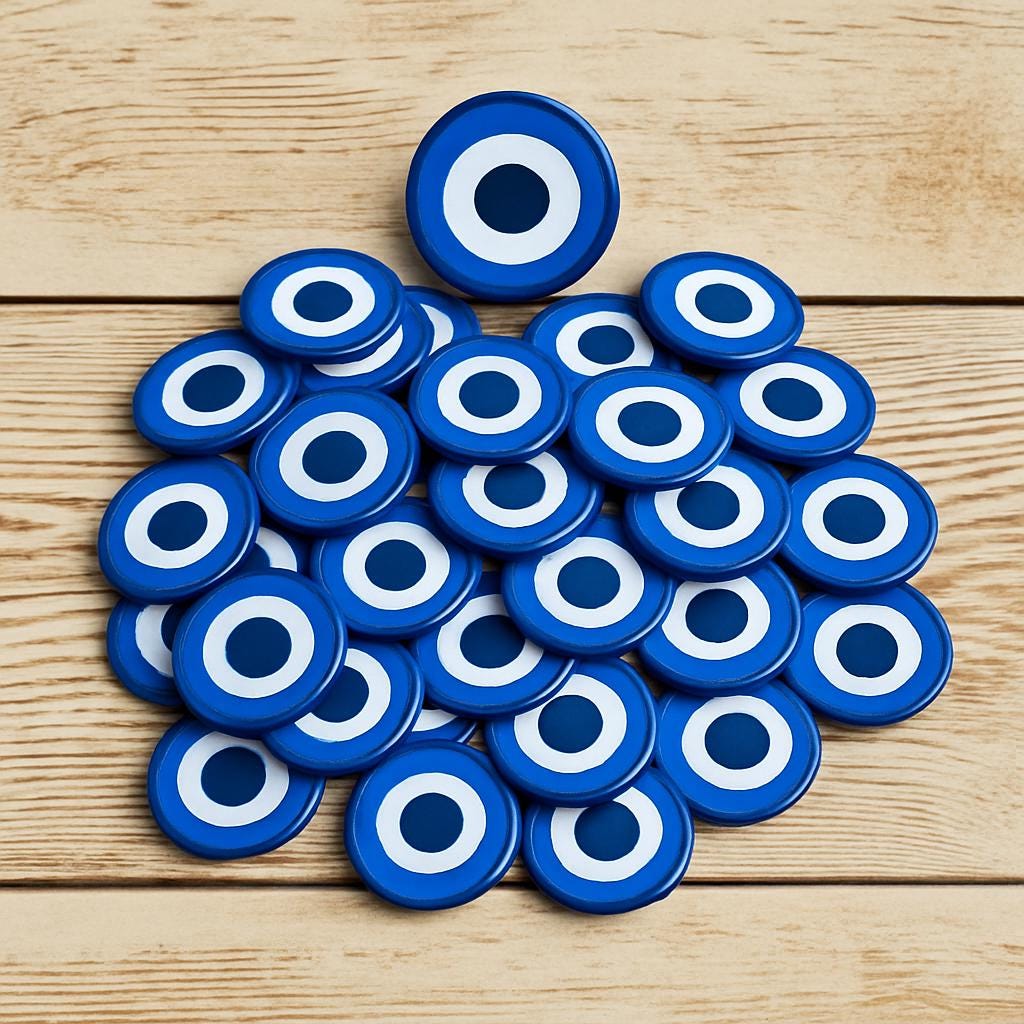Fichero con Pala MagnГ©tica Y 50 Fichas De Mal De Ojo Guardar Fichas Y Monedas Evil Eye Magnetic Wand, Chips and Plastic Container