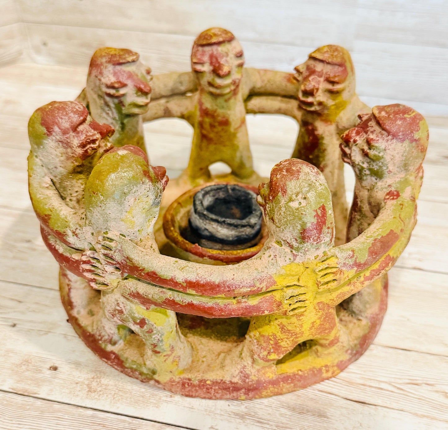 Mexican Clay Circle Friendship Sculpture Handmade Terracota Unity Candle Incense Holder Escultura de Amistad de Barro par Vela oh Incienso
