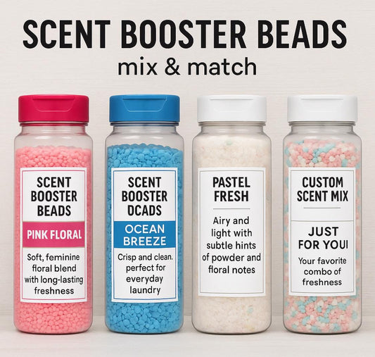 Scented Booster Beads in Reuseable Bottle Pink Floral, Ocean Breeze, Pastel Fresh and Combo of Freshness Mix and Match 20 oz