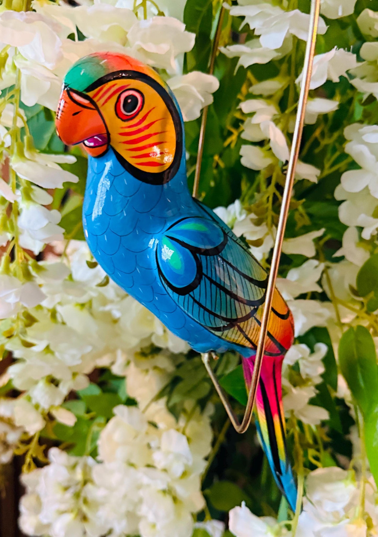 Hanging Exotic Bird in Ring Mexican Pottery Ceramic Pajaro De CerГЎmica