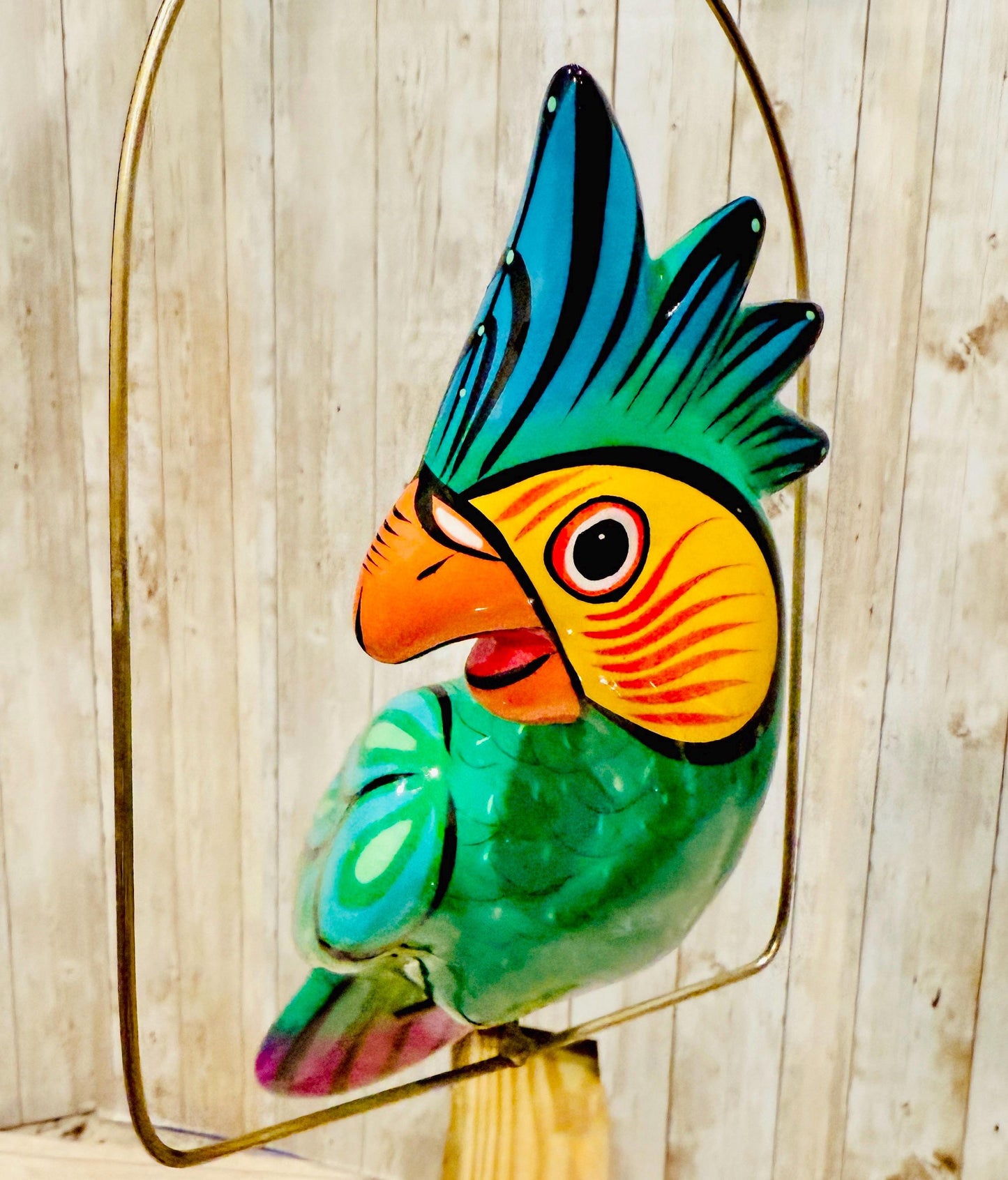Hanging Exotic Bird in Ring Mexican Pottery Ceramic Pajaro De CerГЎmica