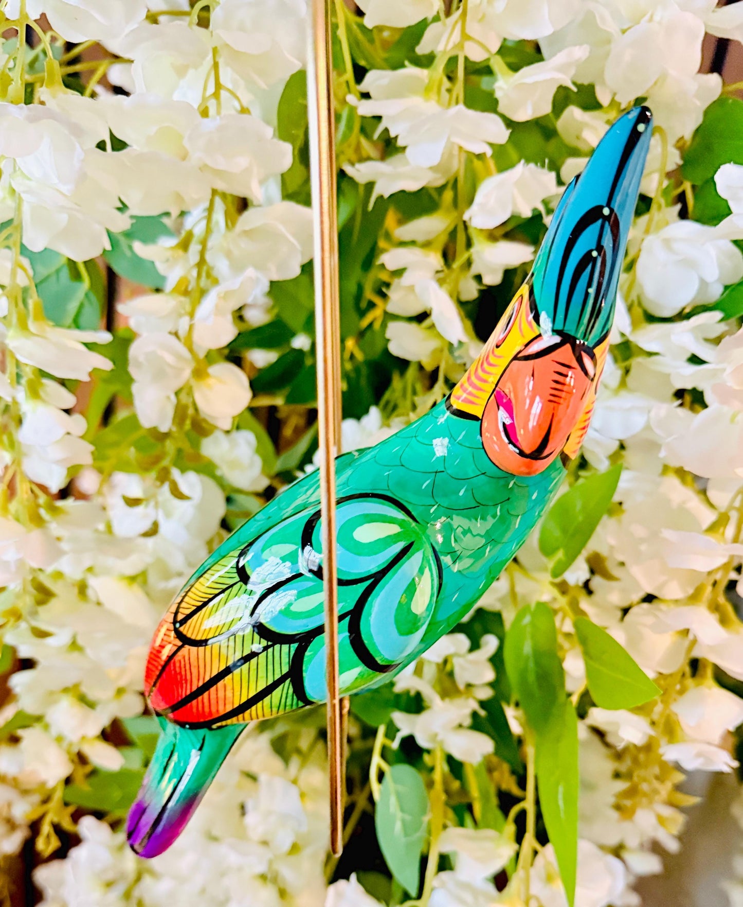 Hanging Exotic Bird in Ring Mexican Pottery Ceramic Pajaro De CerГЎmica