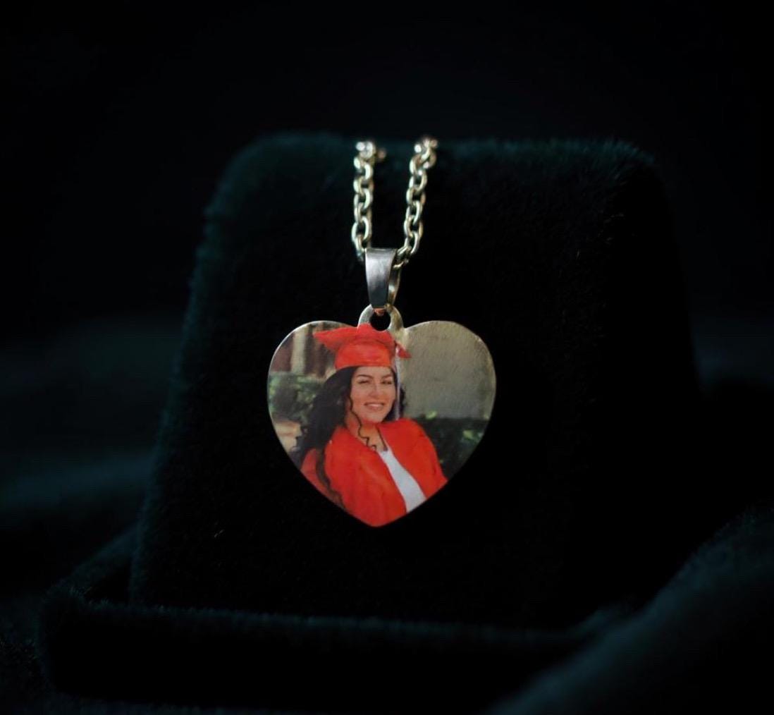 Custom Heart Pendant Necklace with Picture and Engraved Text Collar Personalizado de Corazon con Foto y conTexto Grabado Lazer
