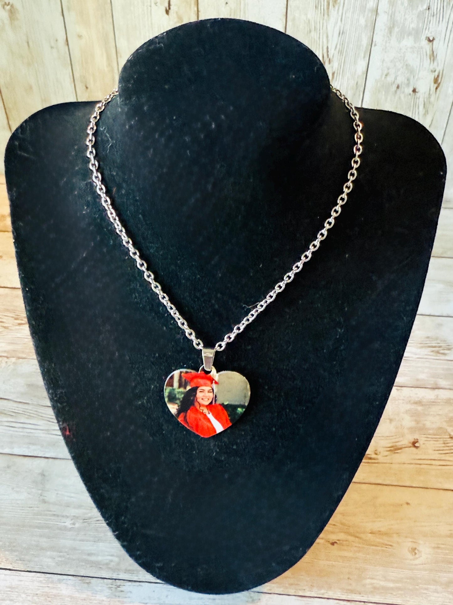 Custom Heart Pendant Necklace with Picture and Engraved Text Collar Personalizado de Corazon con Foto y conTexto Grabado Lazer
