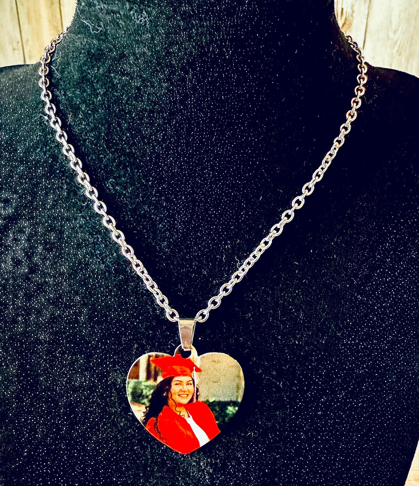 Custom Heart Pendant Necklace with Picture and Engraved Text Collar Personalizado de Corazon con Foto y conTexto Grabado Lazer