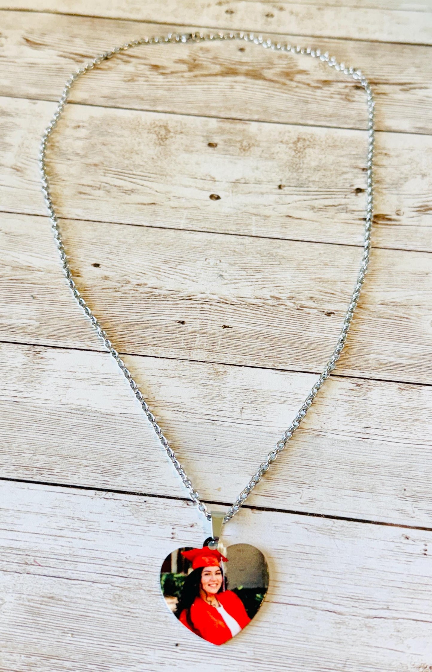 Custom Heart Pendant Necklace with Picture and Engraved Text Collar Personalizado de Corazon con Foto y conTexto Grabado Lazer