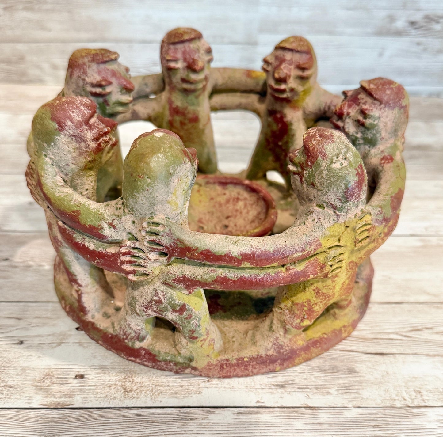 Mexican Clay Circle Friendship Sculpture Handmade Terracota Unity Candle Incense Holder Escultura de Amistad de Barro par Vela oh Incienso