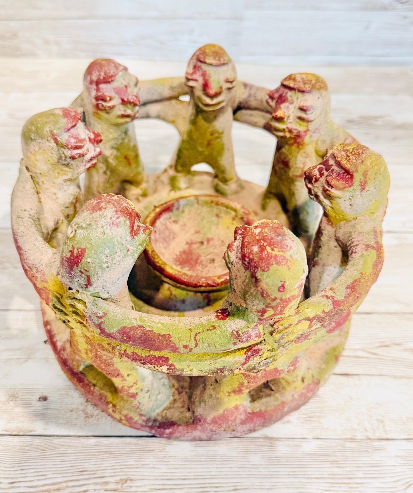 Mexican Clay Circle Friendship Sculpture Handmade Terracota Unity Candle Incense Holder Escultura de Amistad de Barro par Vela oh Incienso