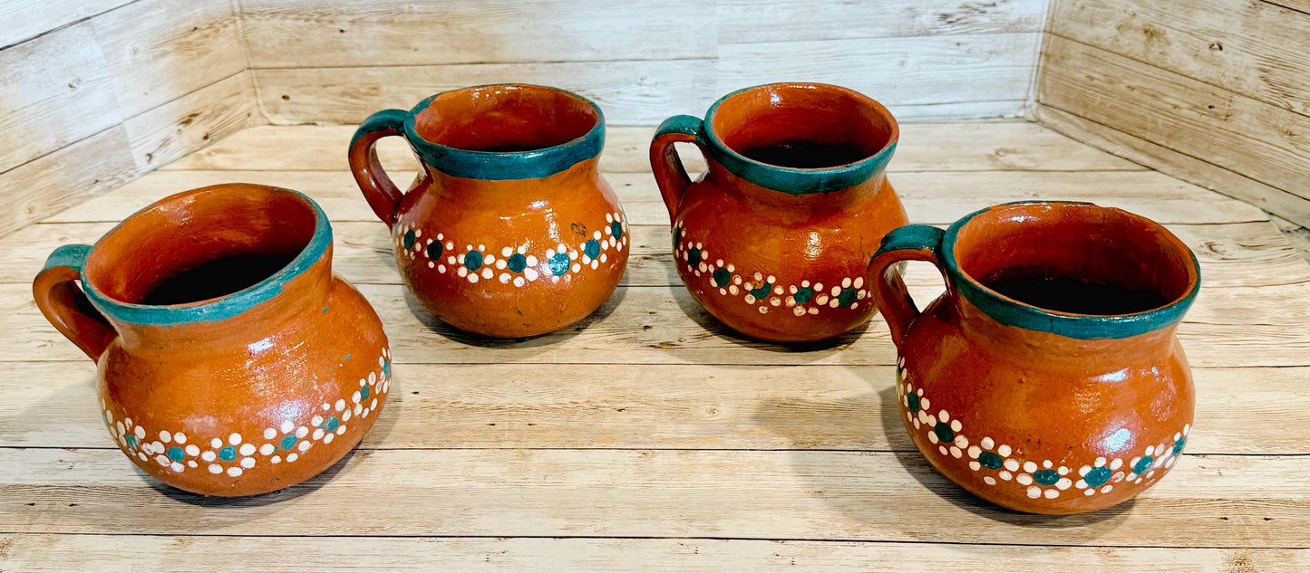 Mexican Terra Cota Pottery Coffee Cups Tazas de Barro Mexicano