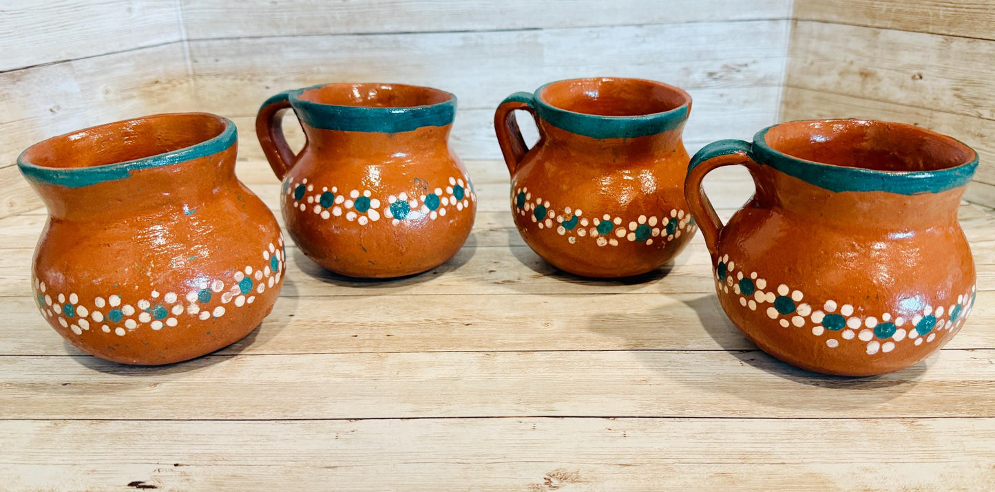 Mexican Terra Cota Pottery Coffee Cups Tazas de Barro Mexicano