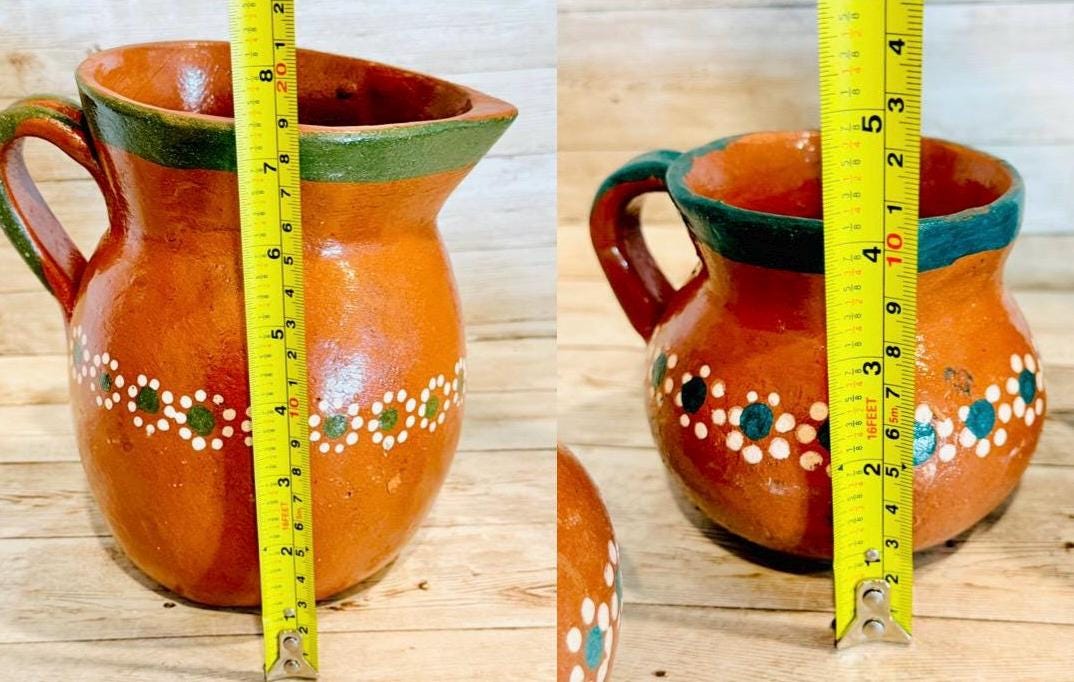 Mexican Terra Cota Pottery Set Coffee/Tea Pitcher with 2 Cups Set de Barro Artesanal Mexicano Jarro con 2 Tazas