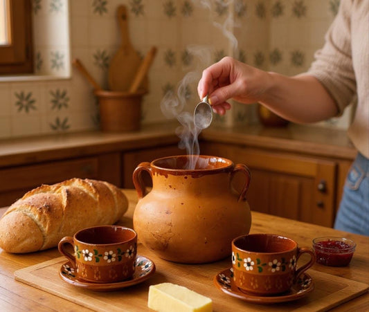 Mexican 3 Liter Terra Cota Pot With 2 Cups and 2 Plates Olla de Barro Mexicana de 3 Litros con 2 Tazas y 2 Platos de Barro
