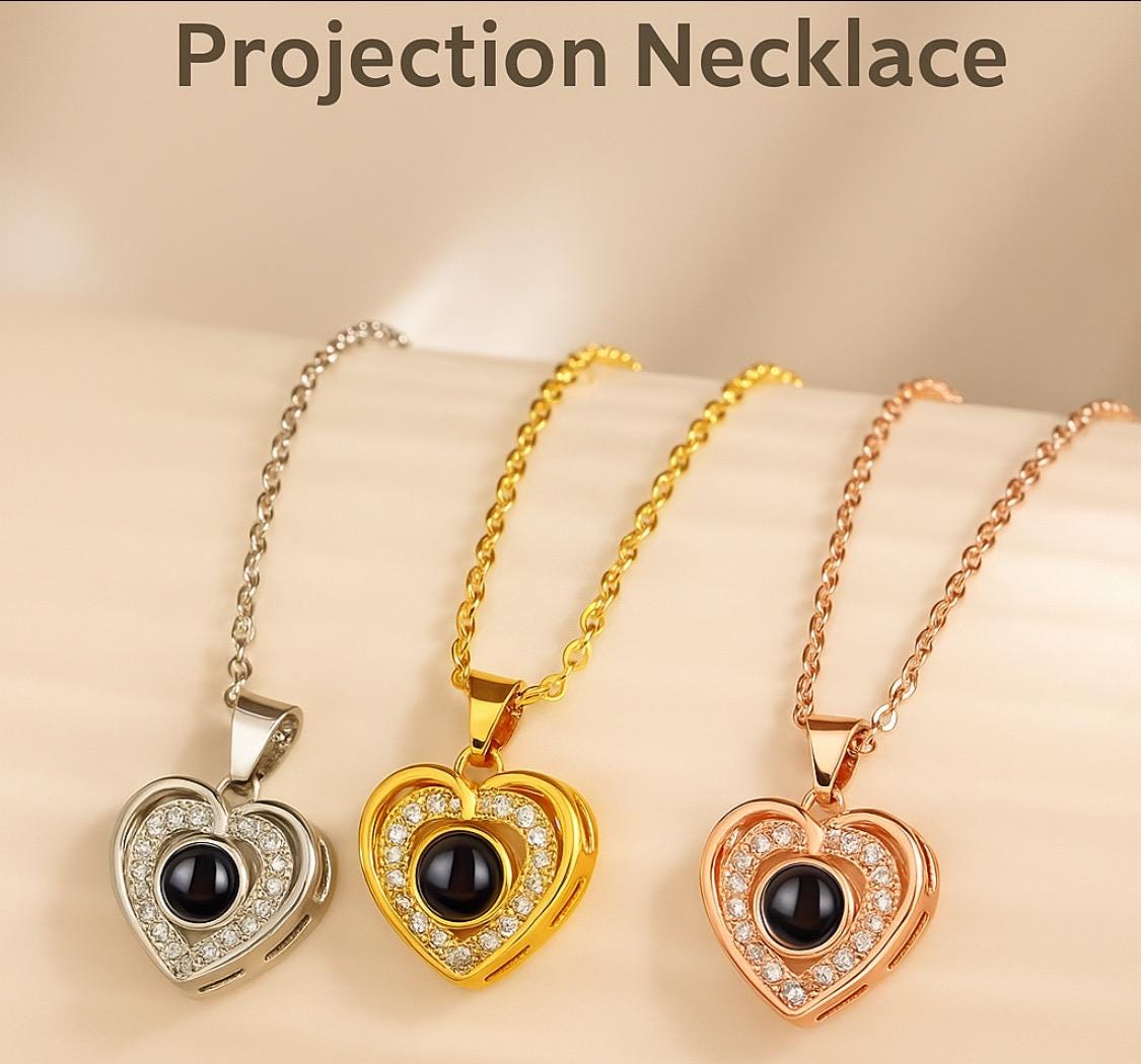 Customized Projection Heart Necklace Personalized Stainless Steel Collar Perzonalizado con Foto de Proyeccion Corazon Acero Inoxidable