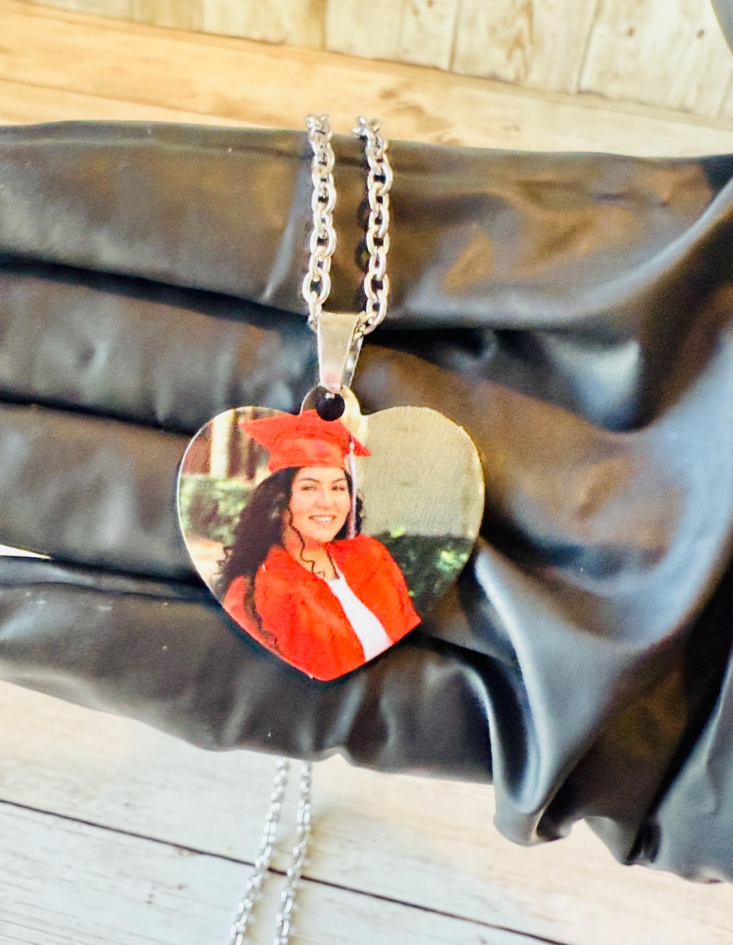 Custom Heart Pendant Necklace with Picture and Engraved Text Collar Personalizado de Corazon con Foto y conTexto Grabado Lazer