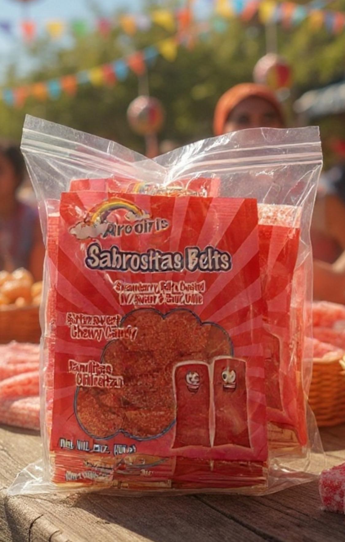 1 lb Mexican Strawberry Spicy Chamoy Belts 1 Libra De Cintitas de Fresa con Chamoy Picosositas Mexicanos Saladitos