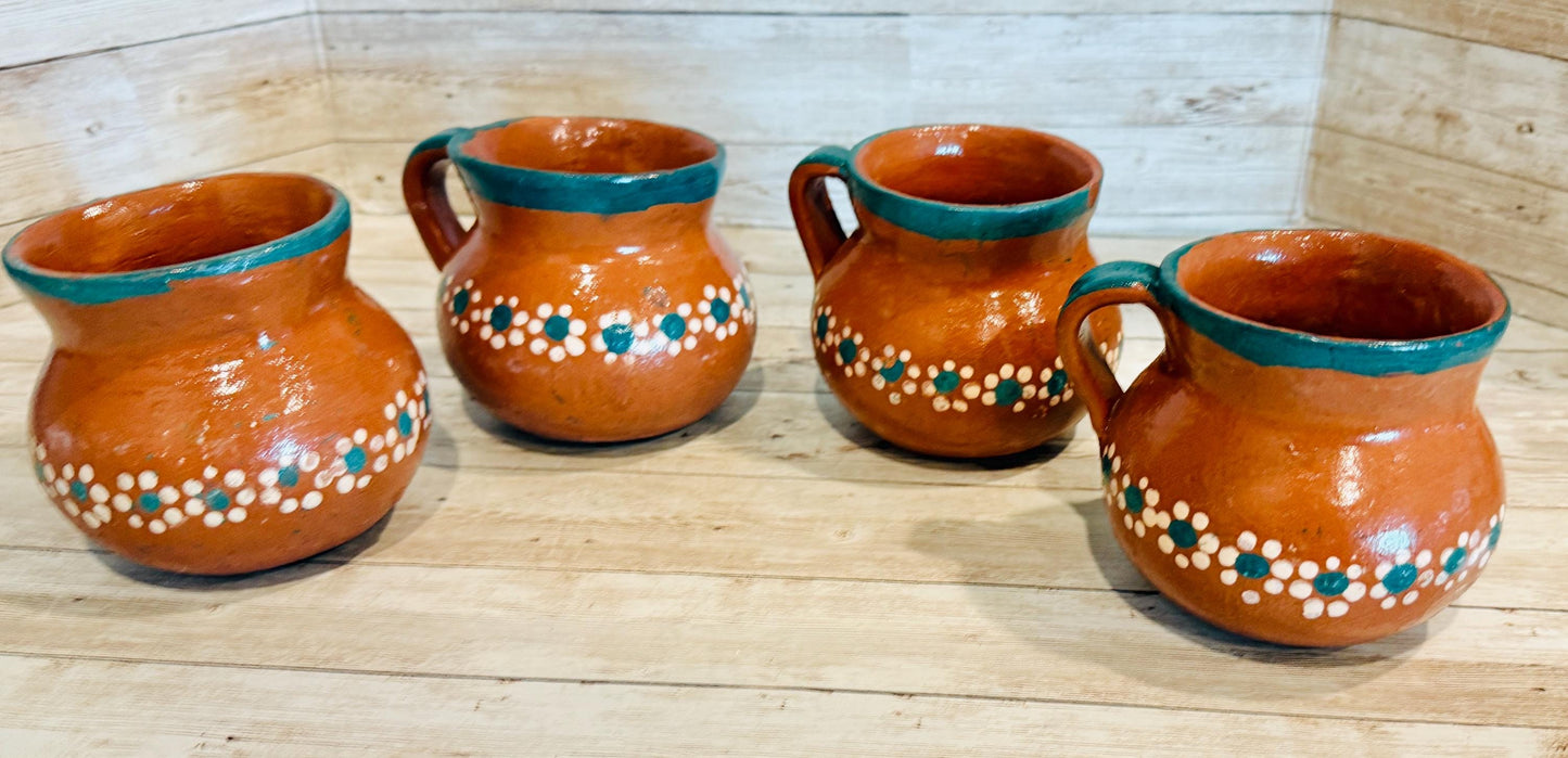 Mexican Terra Cota Pottery Coffee Cups Tazas de Barro Mexicano