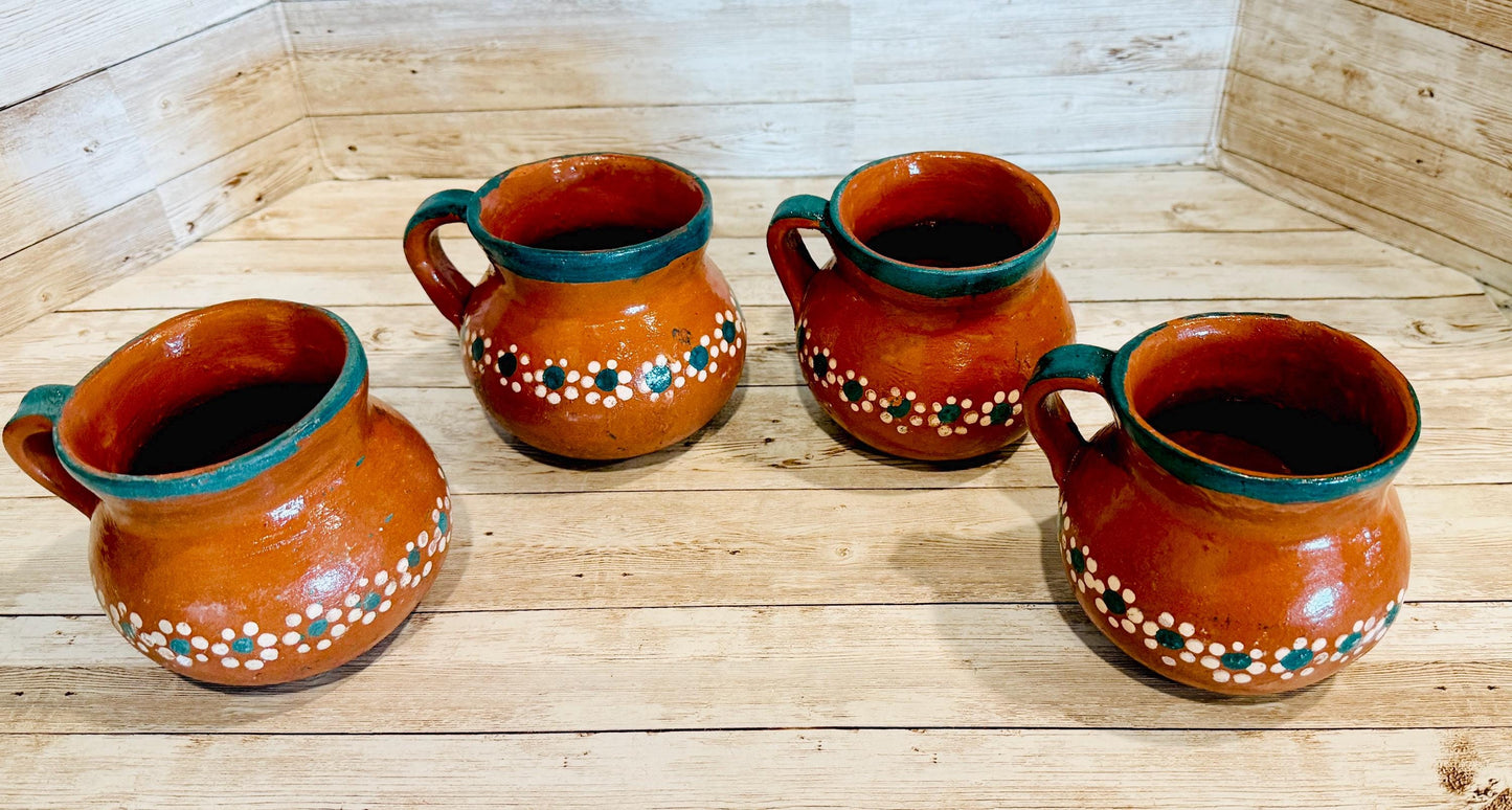 Mexican Terra Cota Pottery Coffee Cups Tazas de Barro Mexicano