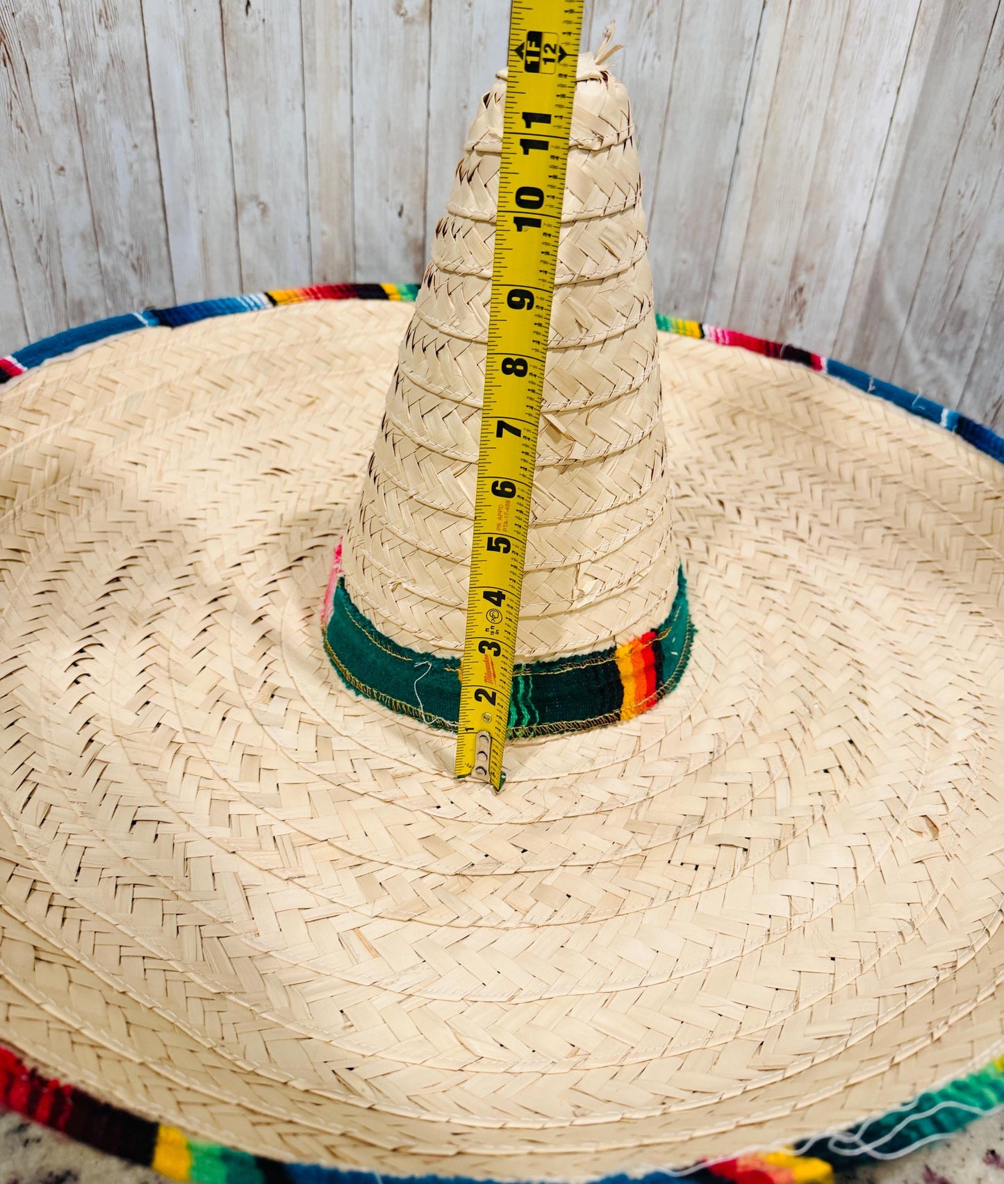 Mexican Extra Large Brim Straw Hat with Serape Trim Sombrero Tradicional Mexicano con Ribete de Sarape