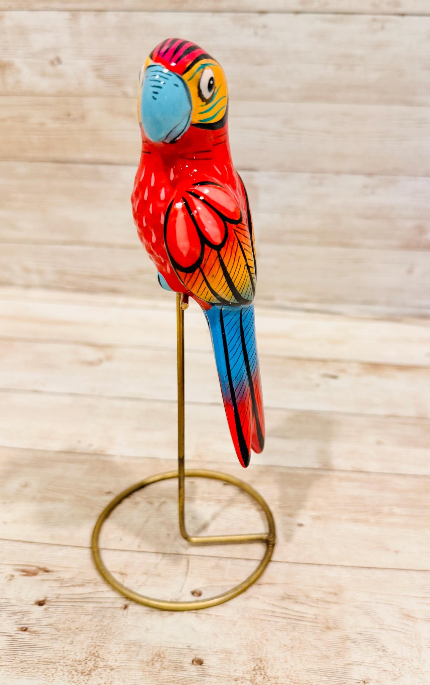 3 Hanging Exotic Birds in Ring Stand Mexican Pottery Ceramic 3 Pajaros De Cerámica en Base
