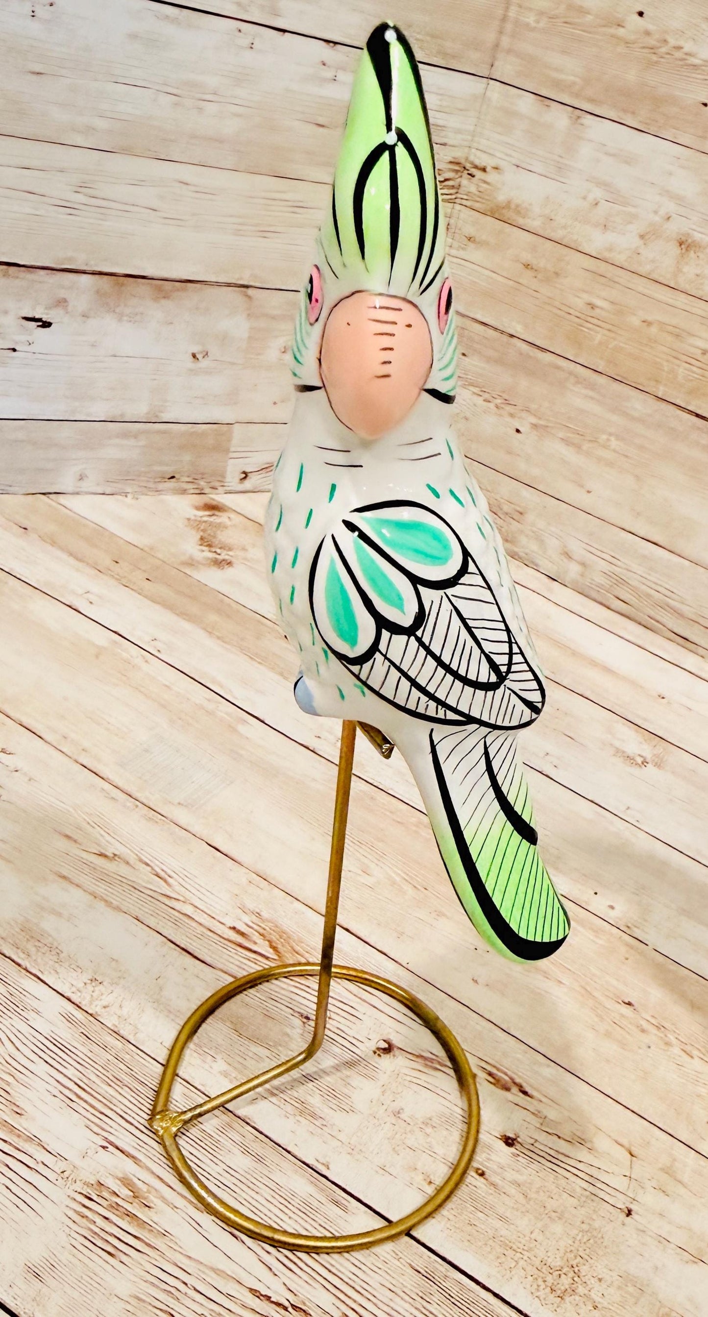 Hanging Exotic Bird in Ring Mexican Pottery Ceramic Pajaro De Cerámica