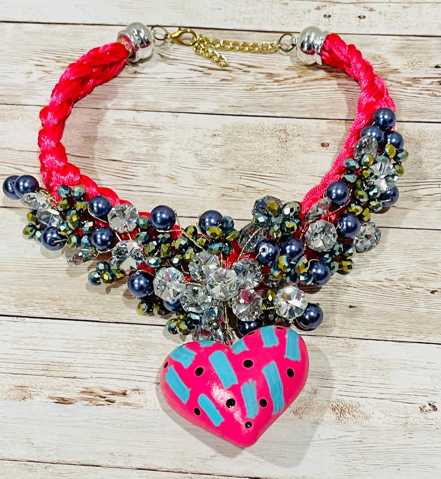 Mexican Artesanal Palm Leaf Heart Shaped Necklace Collar Artesanal Mexicano de Corazon