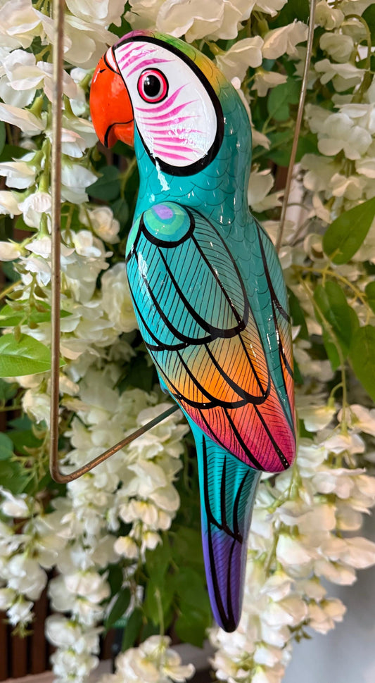 Mexican Exotic Ceramic Bird on a Perch Pajaro Mexicano de Ceramic en Aro