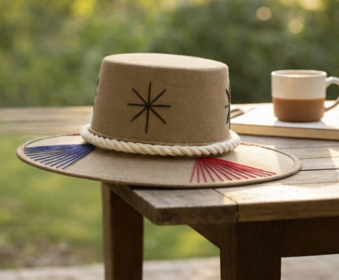 Mexican Western Boho Embroidered Hat Medium Sombrero Mexicano con Bordado Fino