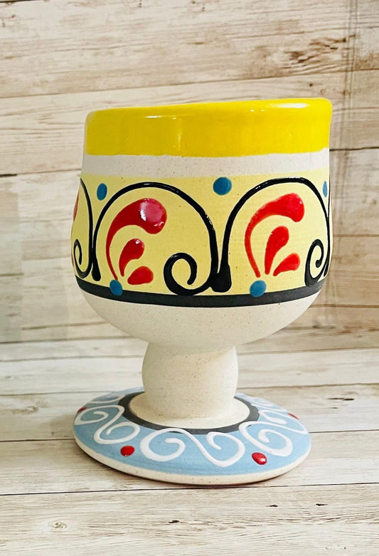 Terra Cota Mexican Wine Cup Copa de Barro Mexicano con Engove