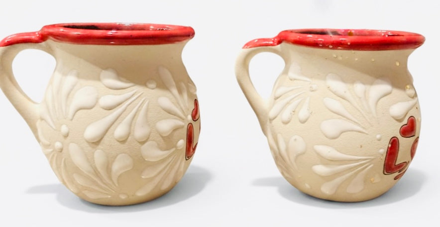 Terra Cotta Mexican Love Pottery Coffee Tea Mugs Tazas de Barro Artesanales  Mexicana Love