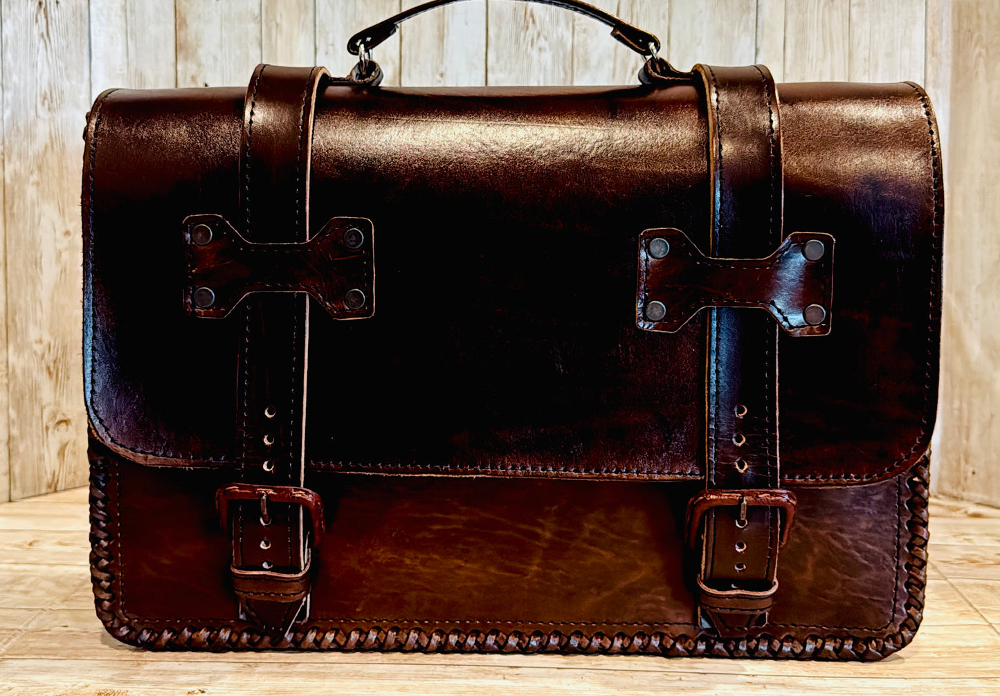 Mexican Leather Portfolio Briefcase Hand Tooled Aztec Calendar Laptop Bag Business Case Handmade Leather