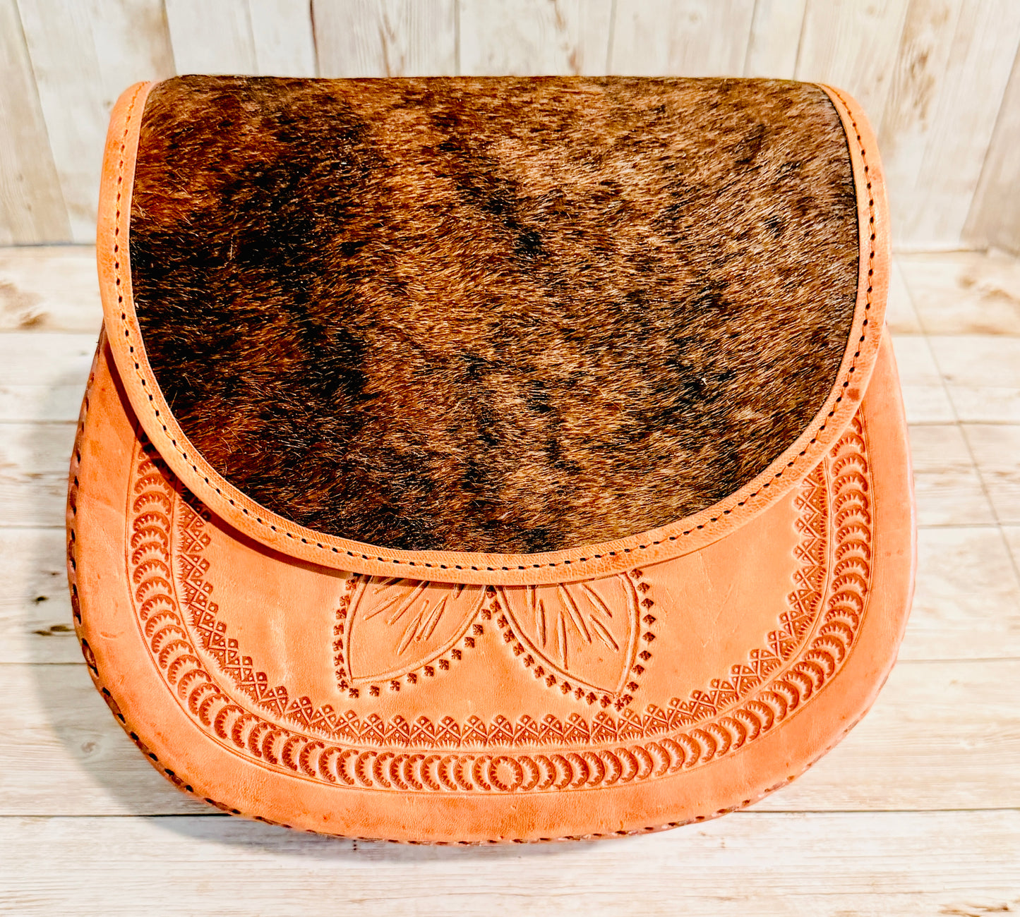 Mexican Leather Cowhide Western Tooled Handbag Bolsa Mexicana de Piel