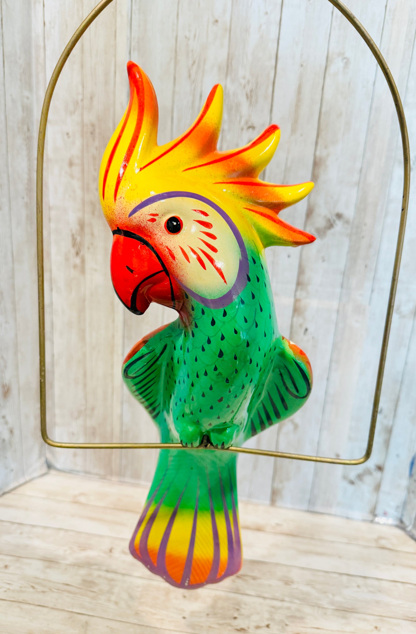 Mexican Exotic Ceramic Bird on a Perch Pajaro Mexicano de Ceramic en Aro