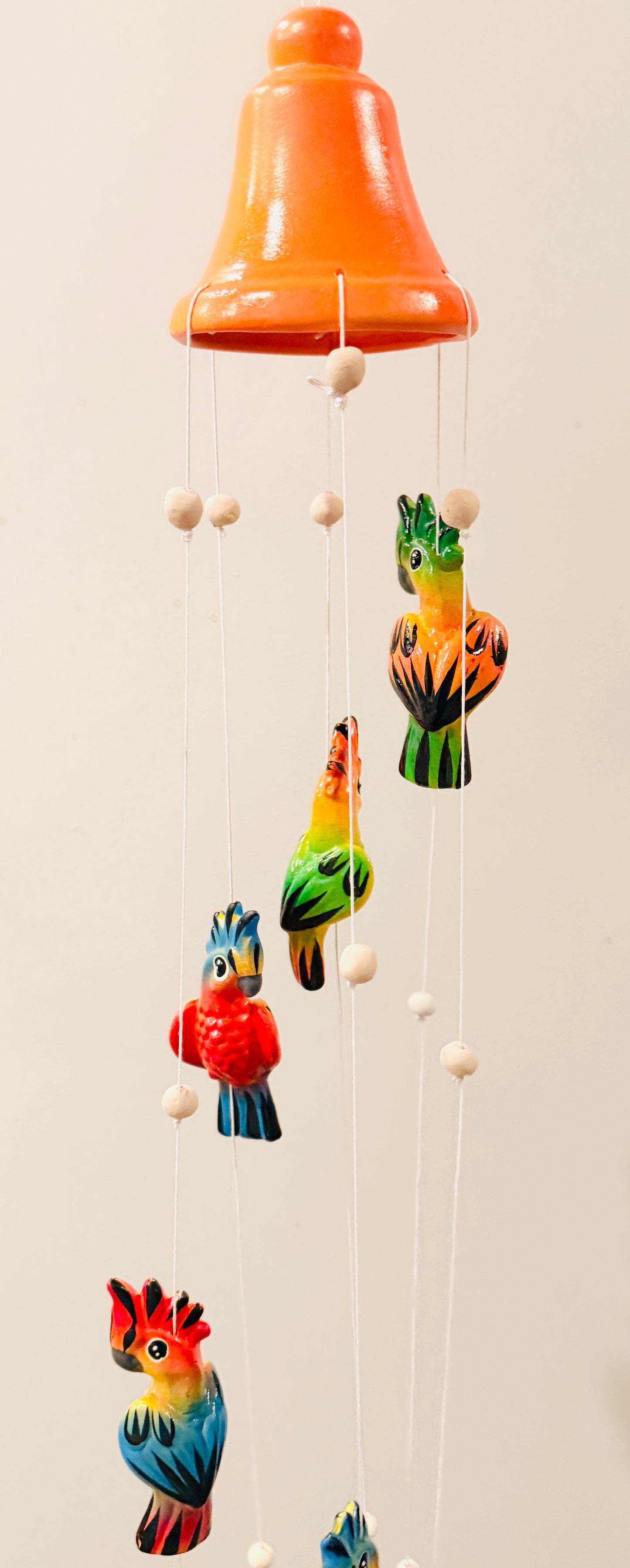 Mexican Ceramic Parrot Wind Chime Campana de Viento Mexicana de Cotorritos