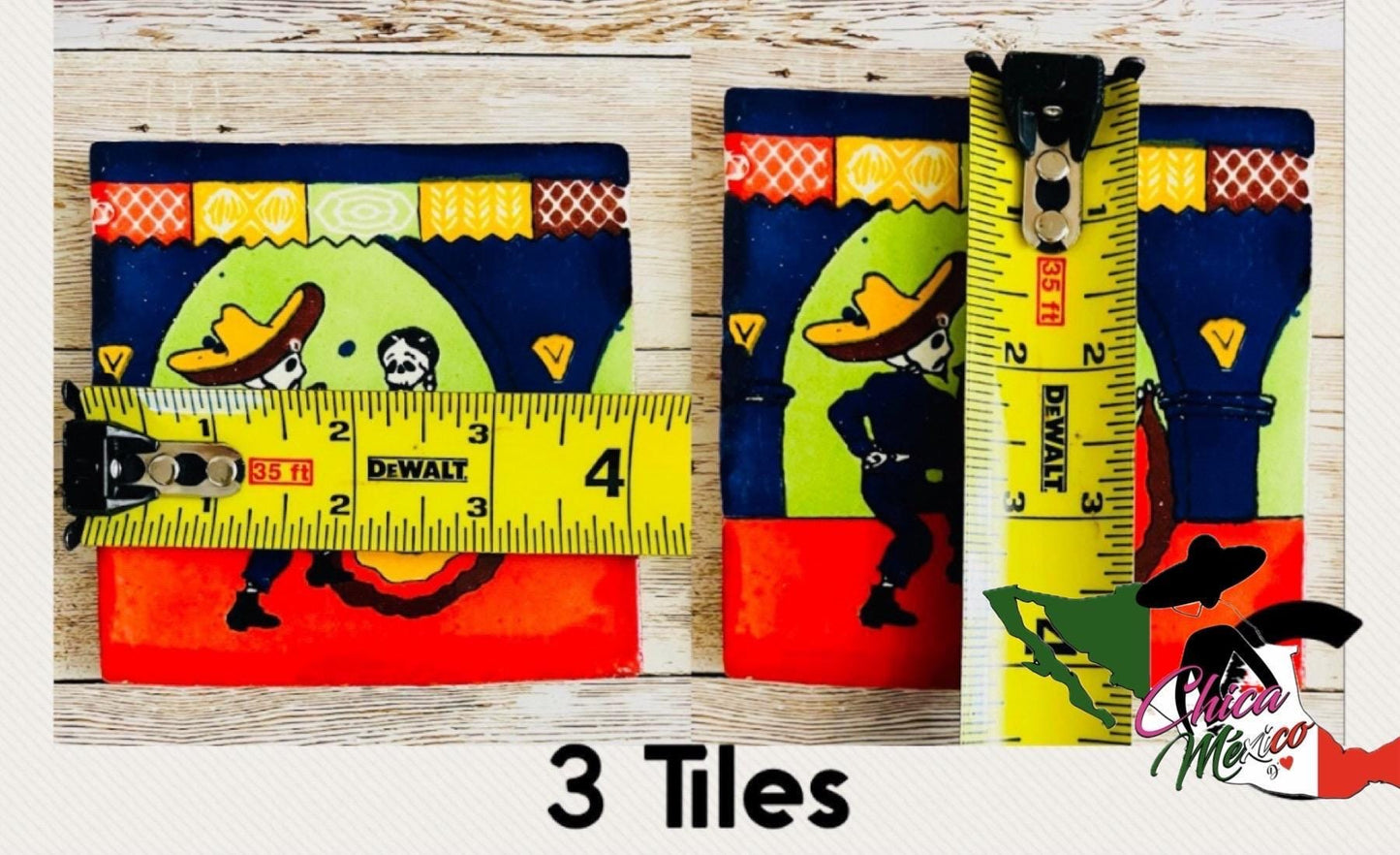 3x Mexican Day of the Dead Sugar Skull Tiles Coasters 3x Azulejos oh Portavasos De Catrinas Dia de Muertos