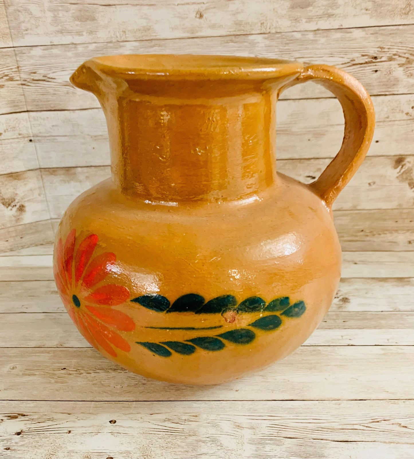 Terra Cotta Mexican Art Pottery Pitcher Jarra Artesanal Mexicana de Barro