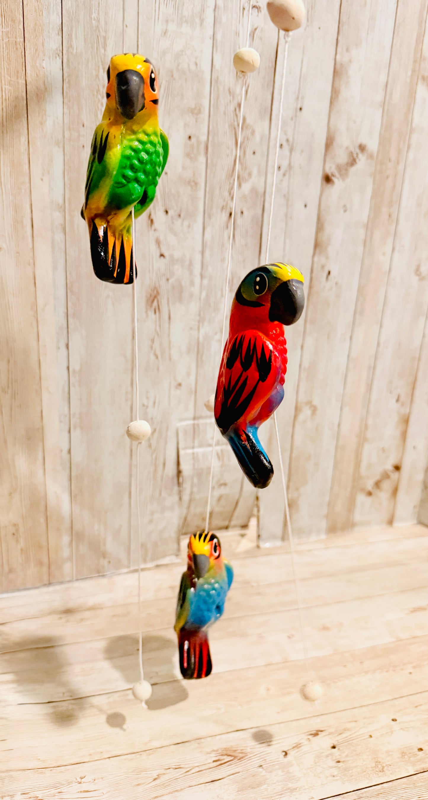 Mexican Ceramic Parrots Wind Chime Campana de Viento Mexicana de Cotorritos