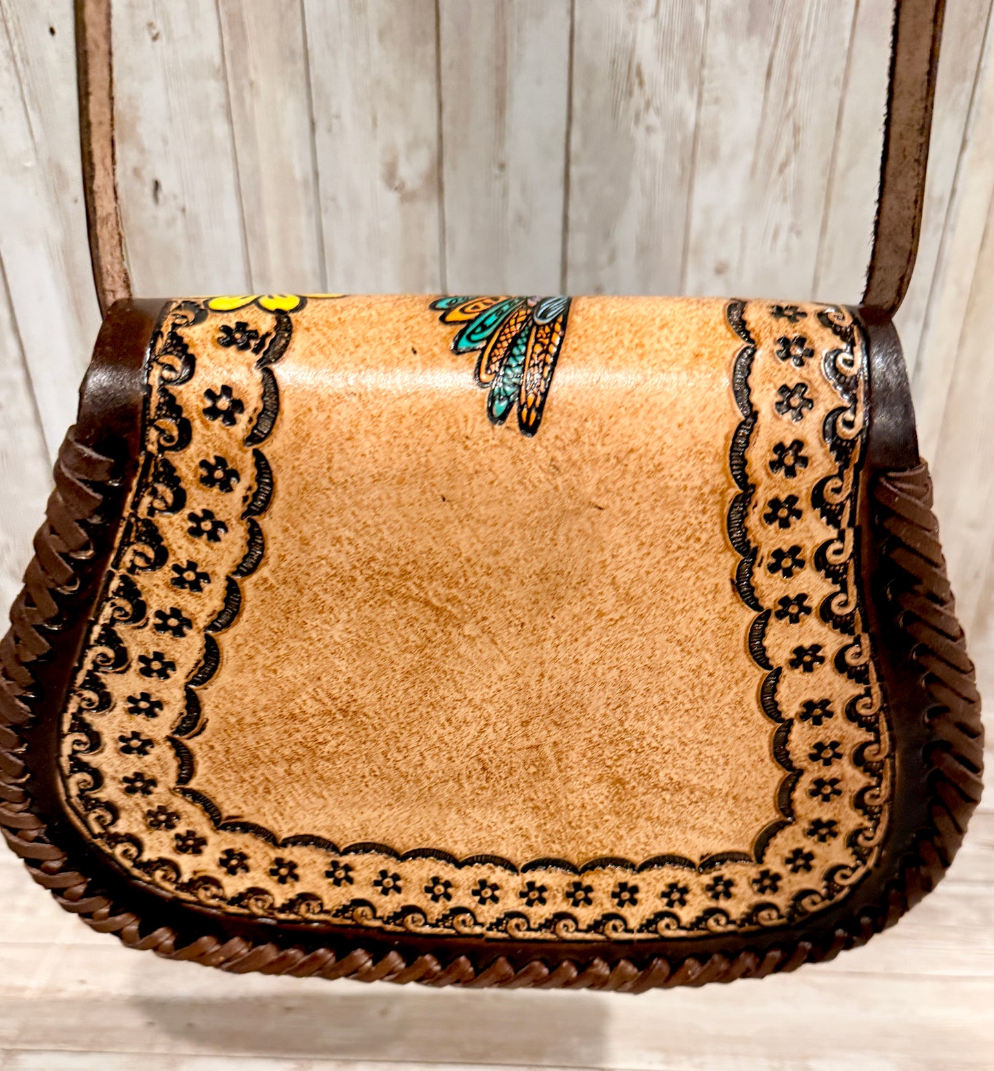 Mexican Leather Tooled Handbag Bolsa Mexicana de Piel Cincelada
