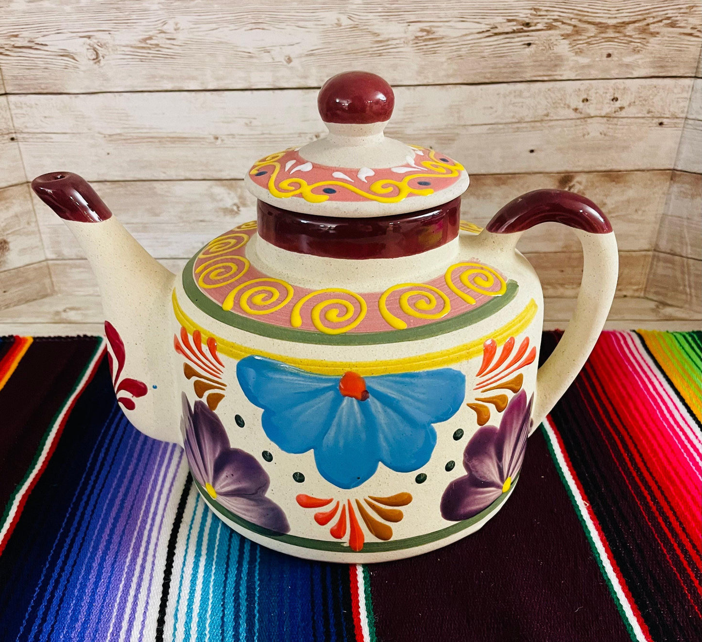 Terra Cotta Mexican Art Pottery CoffeeTea Pot Jarra Lechera Cafetera Artesanal Mexicana Engove
