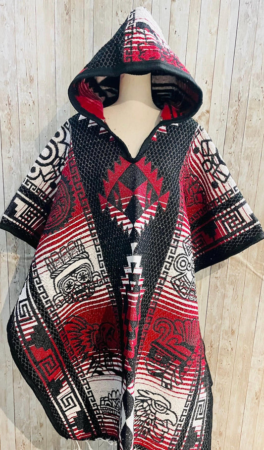Poncho Mexicano  Calendario Azteca Con Gorro Mexican Aztec Calendar Poncho with Hoodie